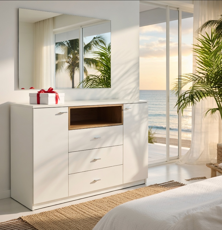 Комод Мастер Форм Тетрис 1200х376х793 мм Нимфея альба/Дуб крафт золотой (31303)