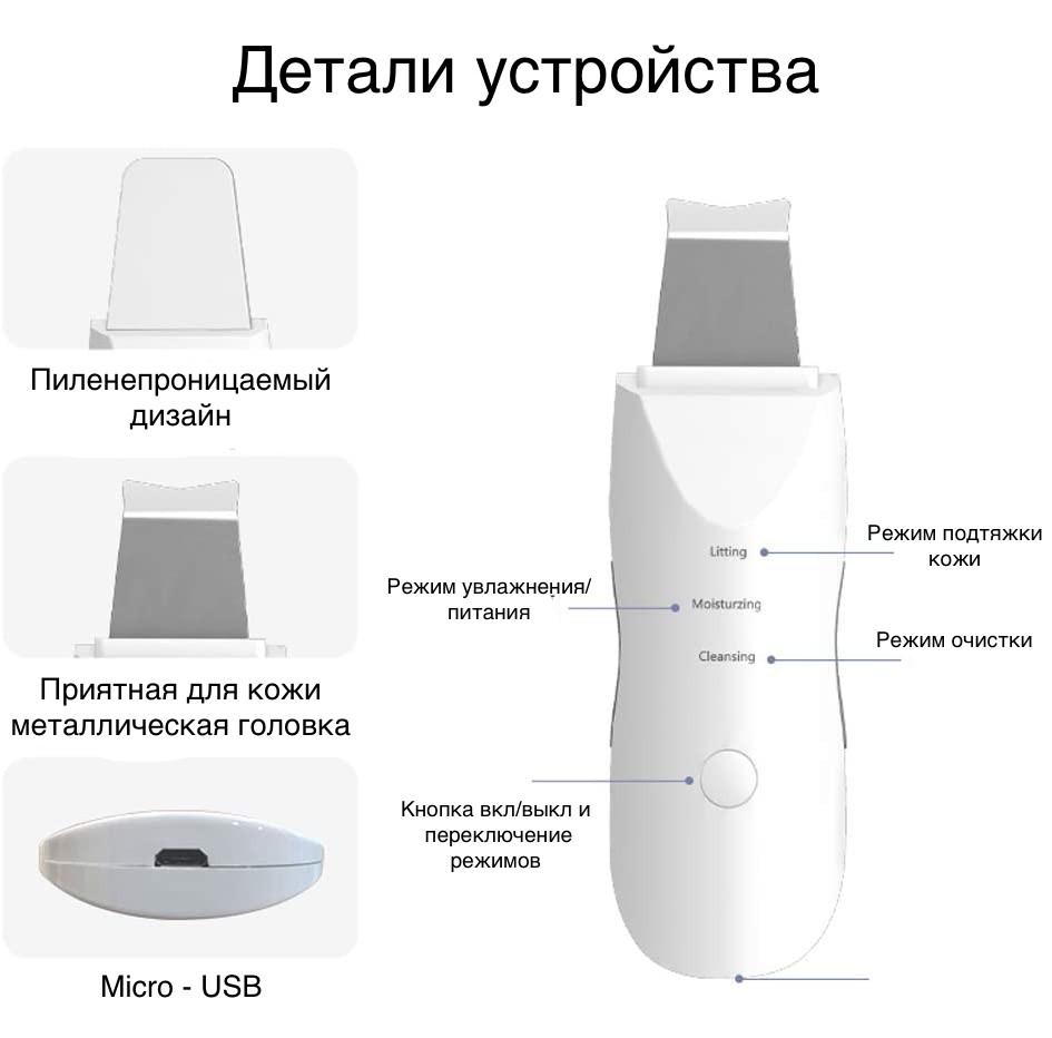 Скрабер ультразвуковий портативний Hailitech для обличчя Білий (39461666) - фото 7