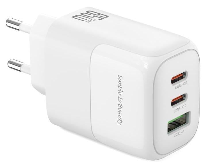 Сетевое зарядное устройство XO L139 GaN 65W USB-A/2хUSB-C QC/PD White