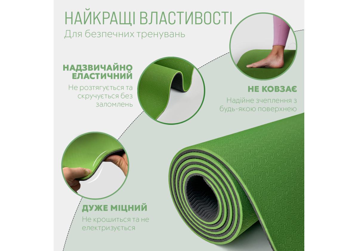 Килимок для йоги та фітнесу EasyFit TPE/TC двошаровий 6 мм Зелений/Чорний (EF-1924-GNBK) - фото 2 Килимок для йоги та фітнесу EasyFit TPE/TC двошаровий 6 мм Зелений/Чорний (EF-1924-GNBK) - фото 2