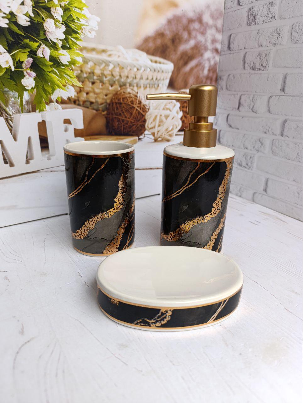 Набір аксесуарів для ванної кімнати BonaDi 853-174 кераміка 3 пред. Чорний мармур (853-174)