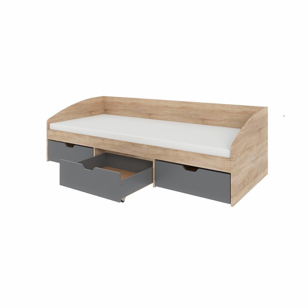 Кровать с ящиками Эверест Комфорт-3 сплошной щит 80x190 см Дуб сонома/Графитовый (ЕВ20709)