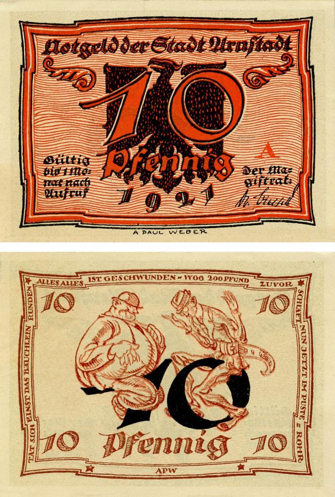 Коллекционная банкнота Германия Нотгельд 10 пфеннигов 1921 F-VF Арнштадт. Серия A (Б16138)