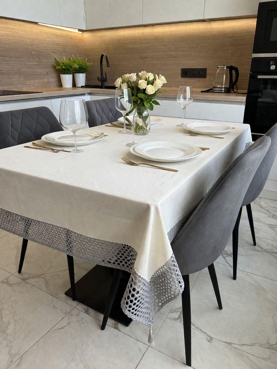 Скатертина 140х180 см Біло-сірий (TC303376237)
