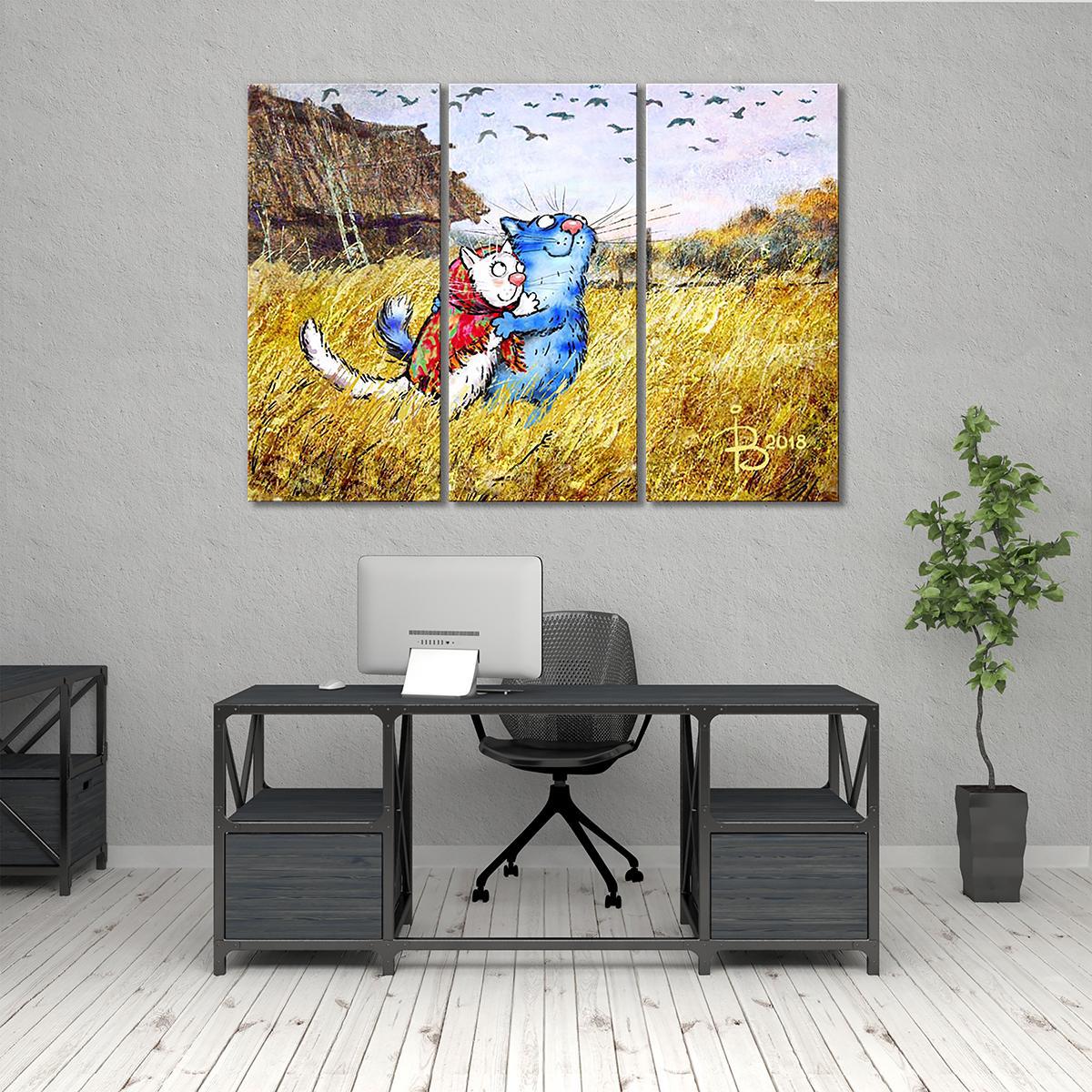 Модульная картина Почему котики не летают как птицы?.. 3 модуля 50x75 см