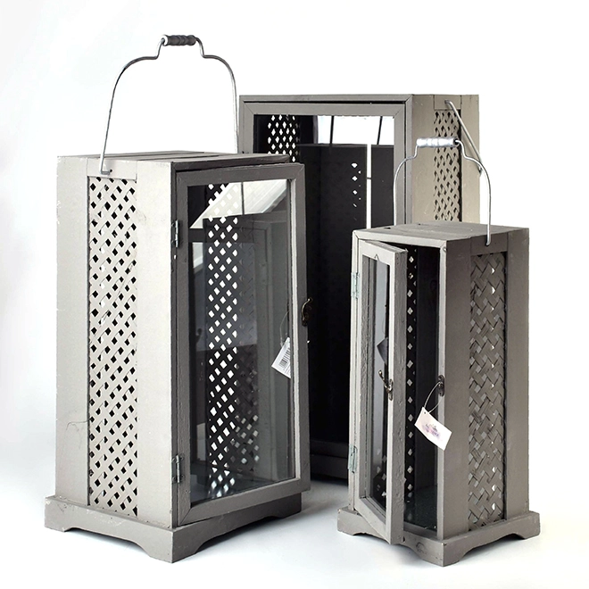 Комплект деревянных фонарей Levi Silver HTO2147 3 шт. (35270) - фото 2 Комплект деревянных фонарей Levi Silver HTO2147 3 шт. (35270) - фото 2