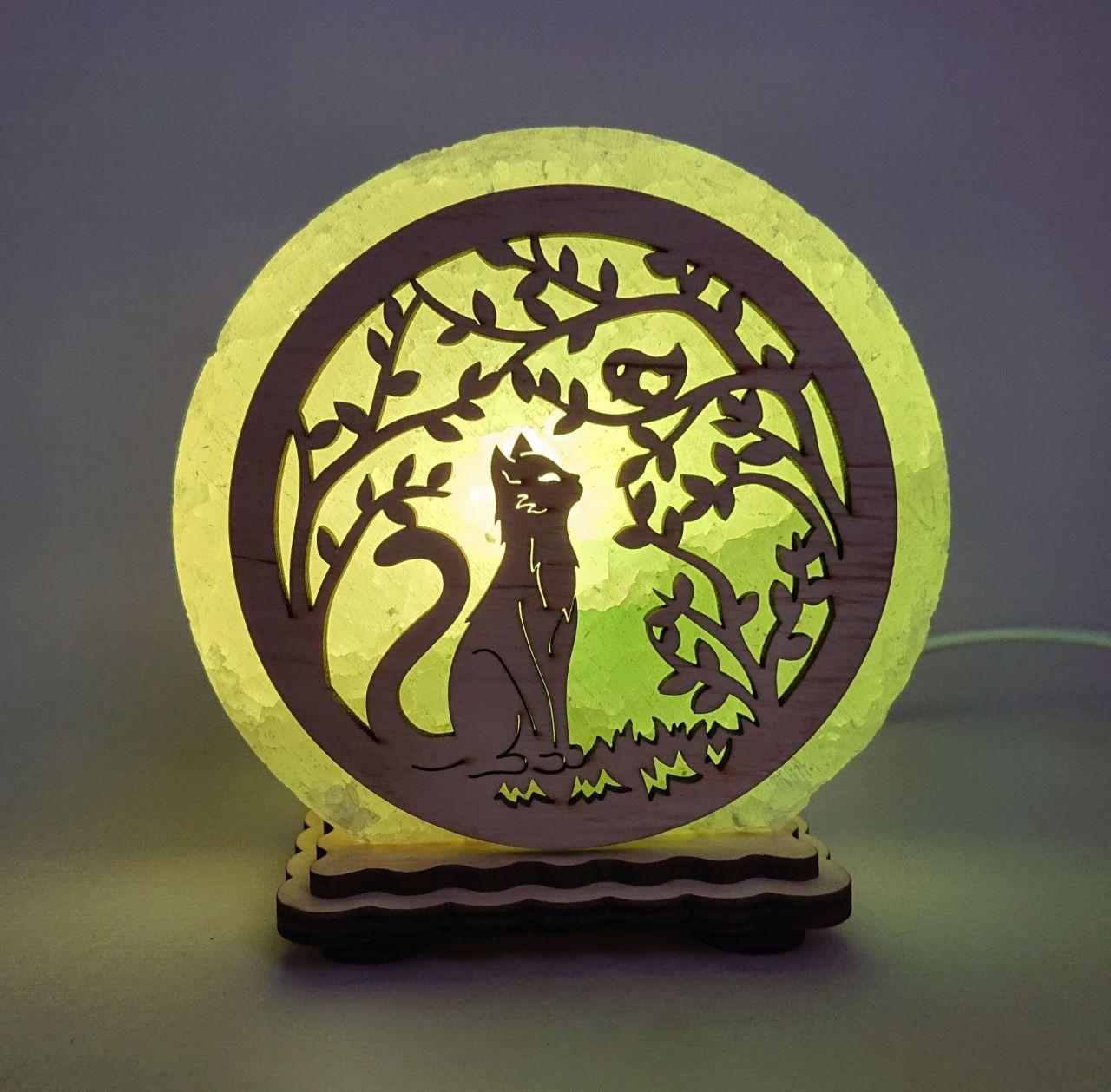 Соляной светильник Кот и птичка (KM-00007-g)