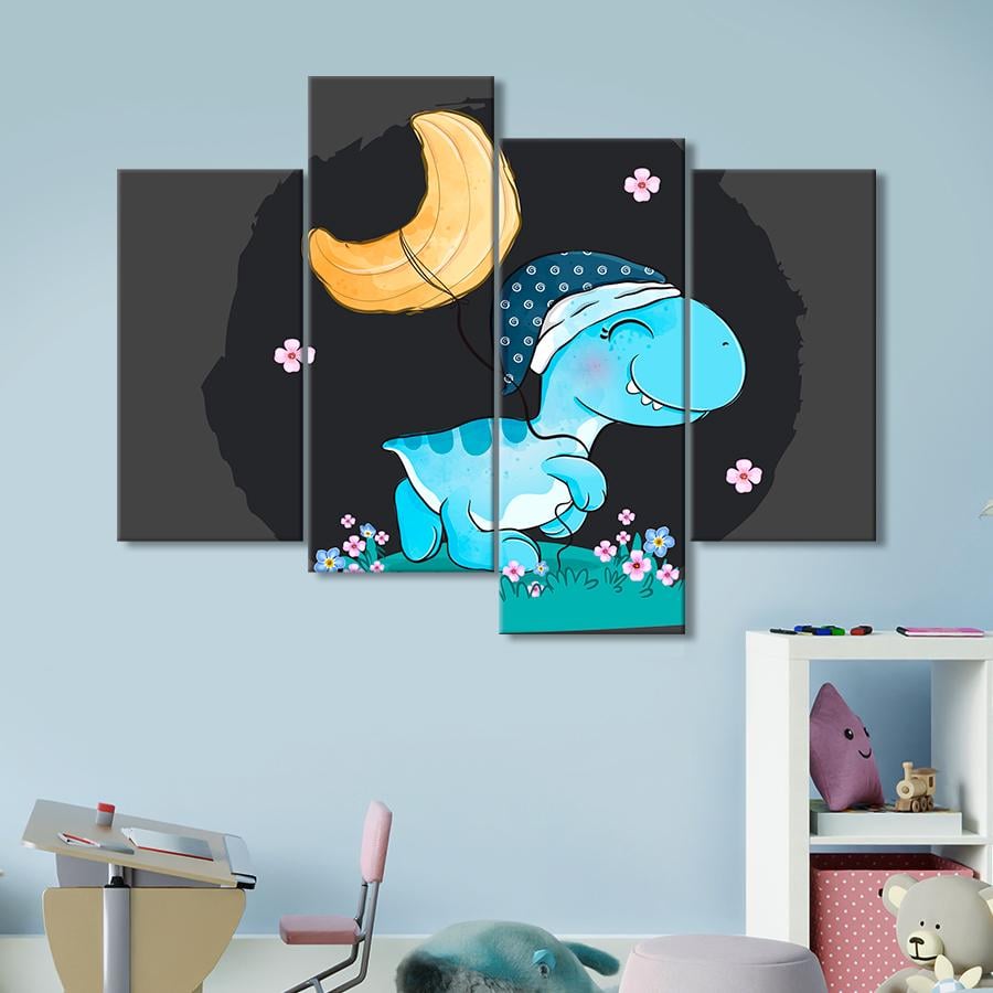 Картина в детскую комнату Маленький голубой динозаврик 89x56 см (A1417-4)