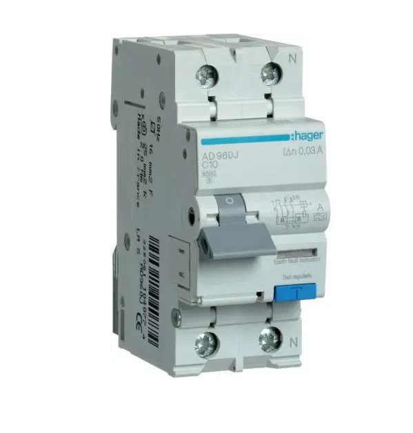 Выключатель дифференциальный автоматический Hager ADA970D 1P+N 6kA C-20A 30mA тип A (00000045914)