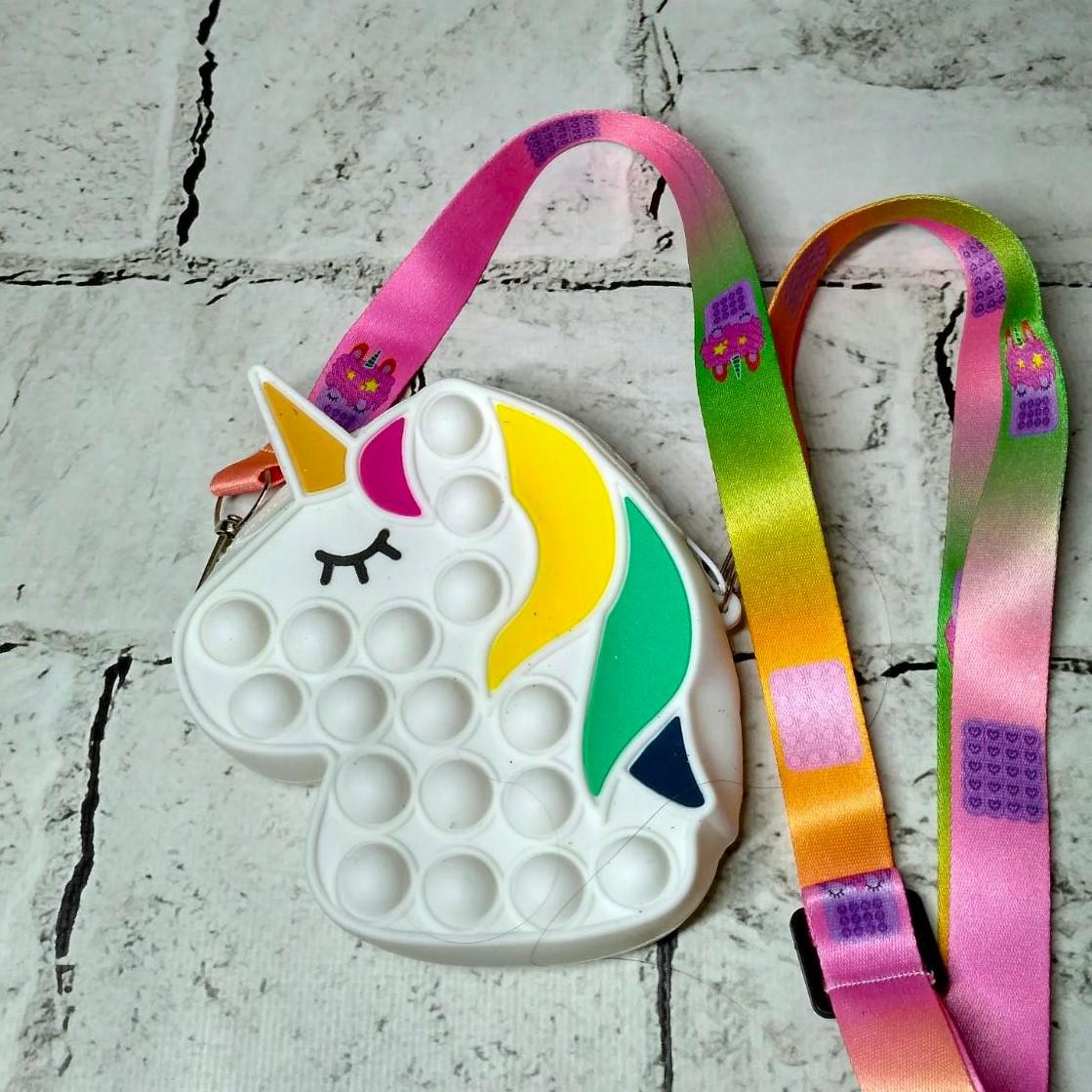 Сумка дитяча Поп Ит Єдиноріжка силіконова з ремінцем Білий (223-5-1)