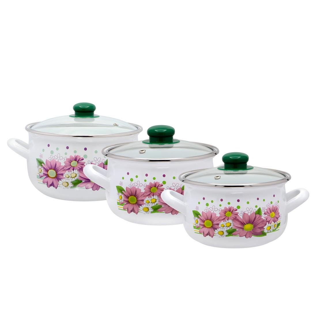 Каструлі емальовані Interos Хризантема 3 шт. - фото 2 Каструлі емальовані Interos Хризантема 3 шт. - фото 2