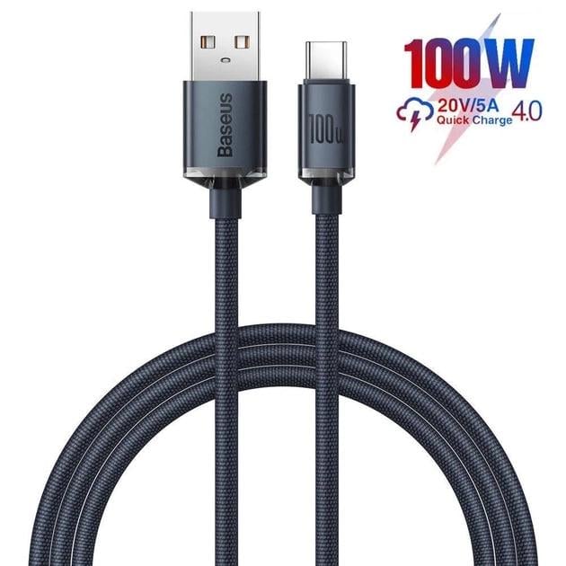 Кабель для швидкого заряджання BASEUS Crystal Shine Series USB Type-C 100 W 5 A 2 м Black (CAJY000501) - фото 4 Кабель для швидкого заряджання BASEUS Crystal Shine Series USB Type-C 100 W 5 A 2 м Black (CAJY000501) - фото 4