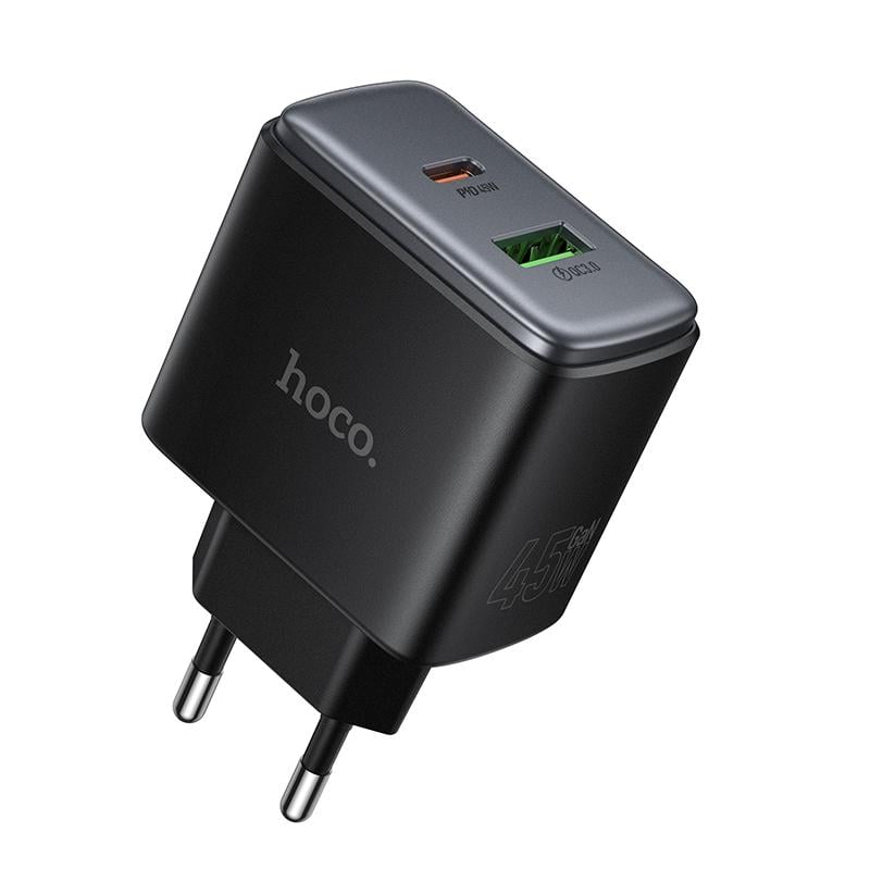 Зарядное устройство сетевое Hoco C158A Upgrade PD45W 1C1A charger EU Black (6942007671965)