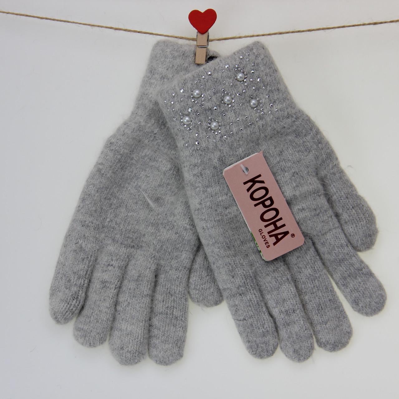 Перчатки женские шерстяные двойные S-М Светло-серый (33902)