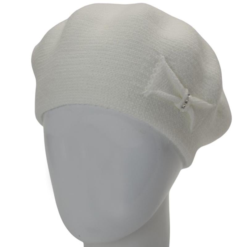 Берет жіночий Lirus КСЮША осінній подвійний з візерунком збоку one size Білий (282676) - фото 1