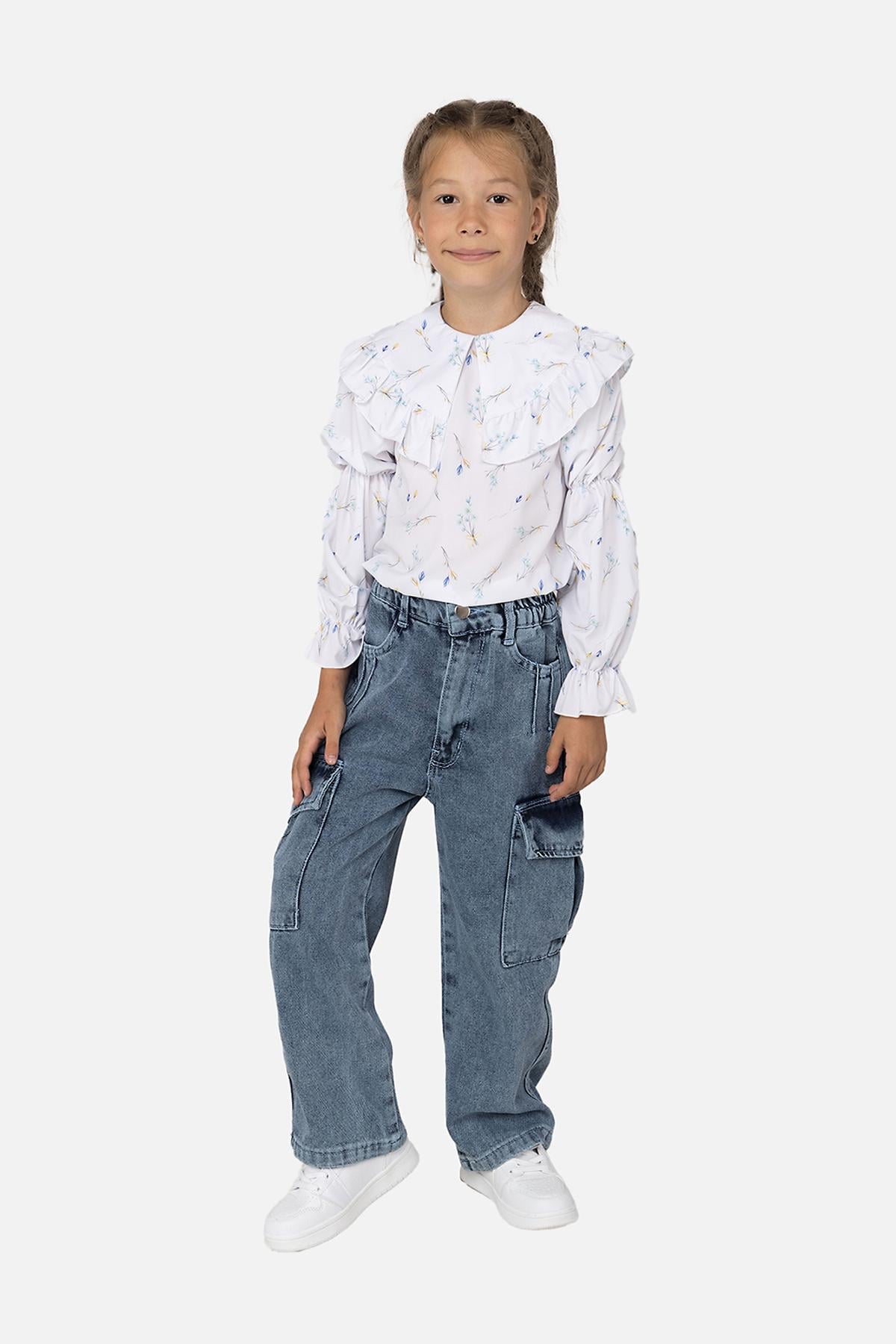 Джинсы для девочки Wide leg ЦБ-00255051 116 см Голубой (SKT001006660)