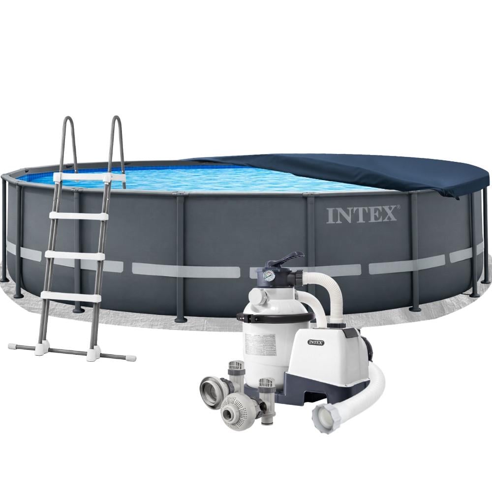 Бассейн каркасный Intex Ultra XTR 26326 с песчаным фильтром 5700 л/ч подстилкой стремянкой и тентом 488х122 см Темно-серый (147-9-26326) Бассейн каркасный Intex Ultra XTR 26326 с песчаным фильтром 5700 л/ч подстилкой стремянкой и тентом 488х122 см Темно-серый (147-9-26326)