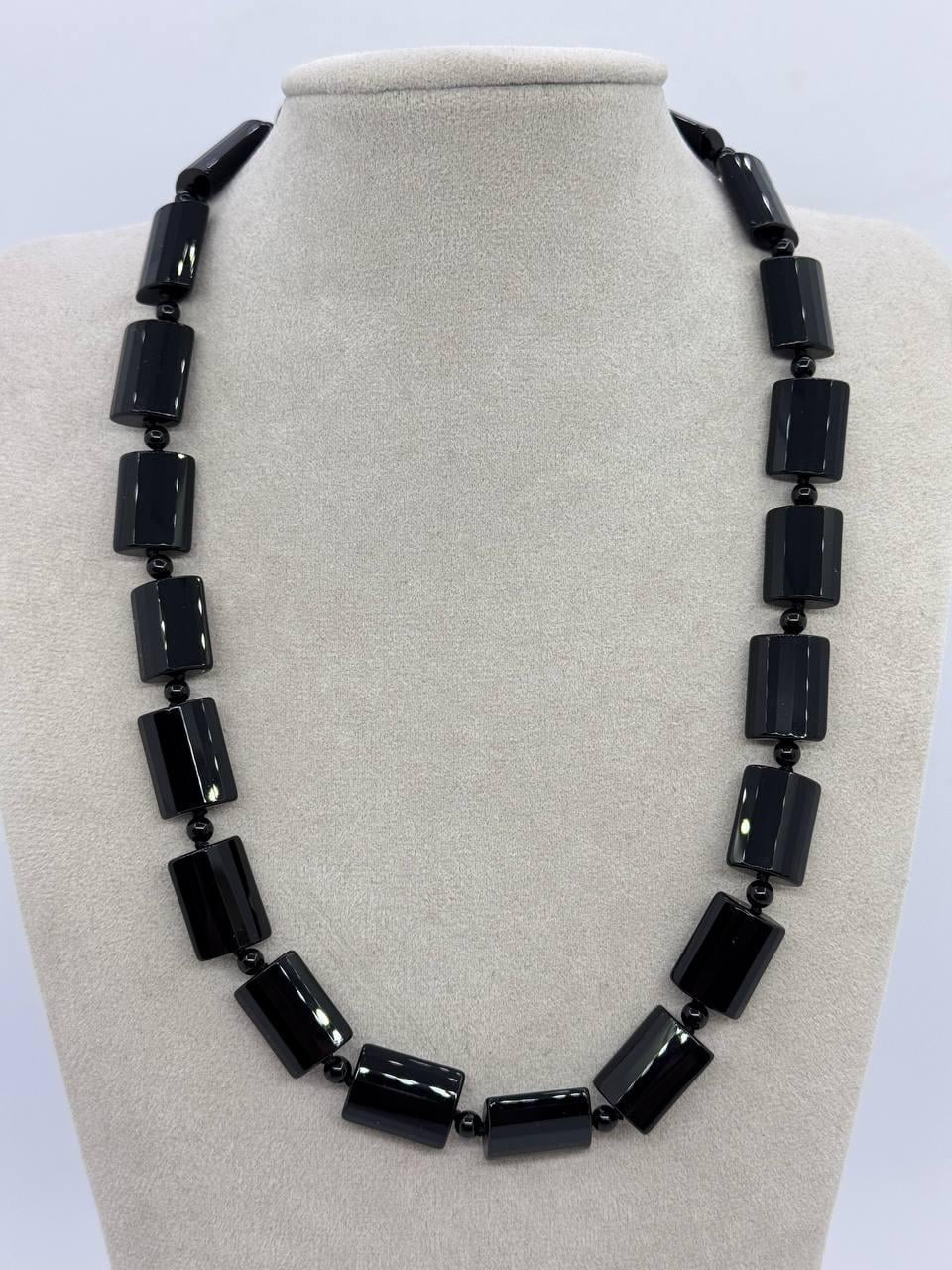 Бусы из граненого агата 44 см Черный (12441)