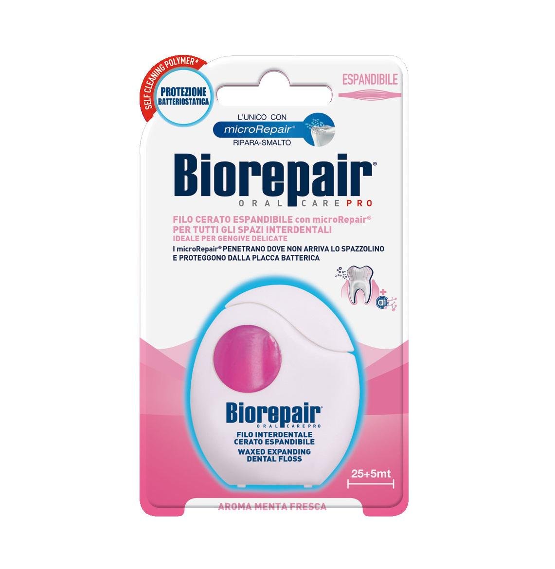 Зубна нитка-флос розширююча BioRepair Захист ясен з гідроксиапатитом та гіалуроновою кислотою 30 м (8017331058244)