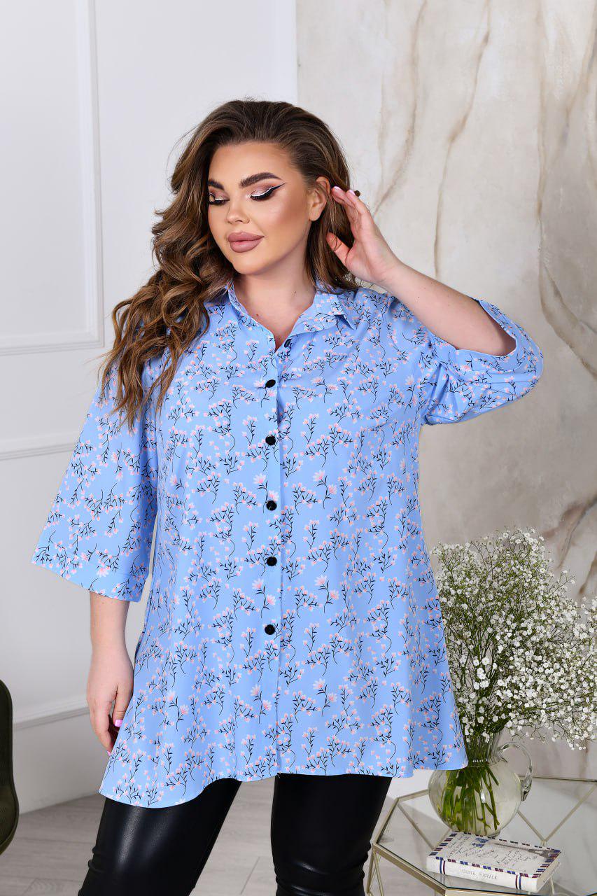 Блузка свободного фасона р. 56-58 Голубой (3627) - фото 4