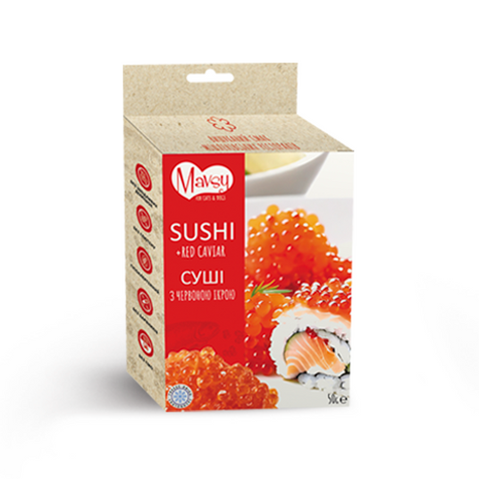 Лакомство для собак Mavsy Freeze dried SUSHI WITH RED CAVIAR суши лосося с красной икрой от 3-х месяцев 50 г (24624818)