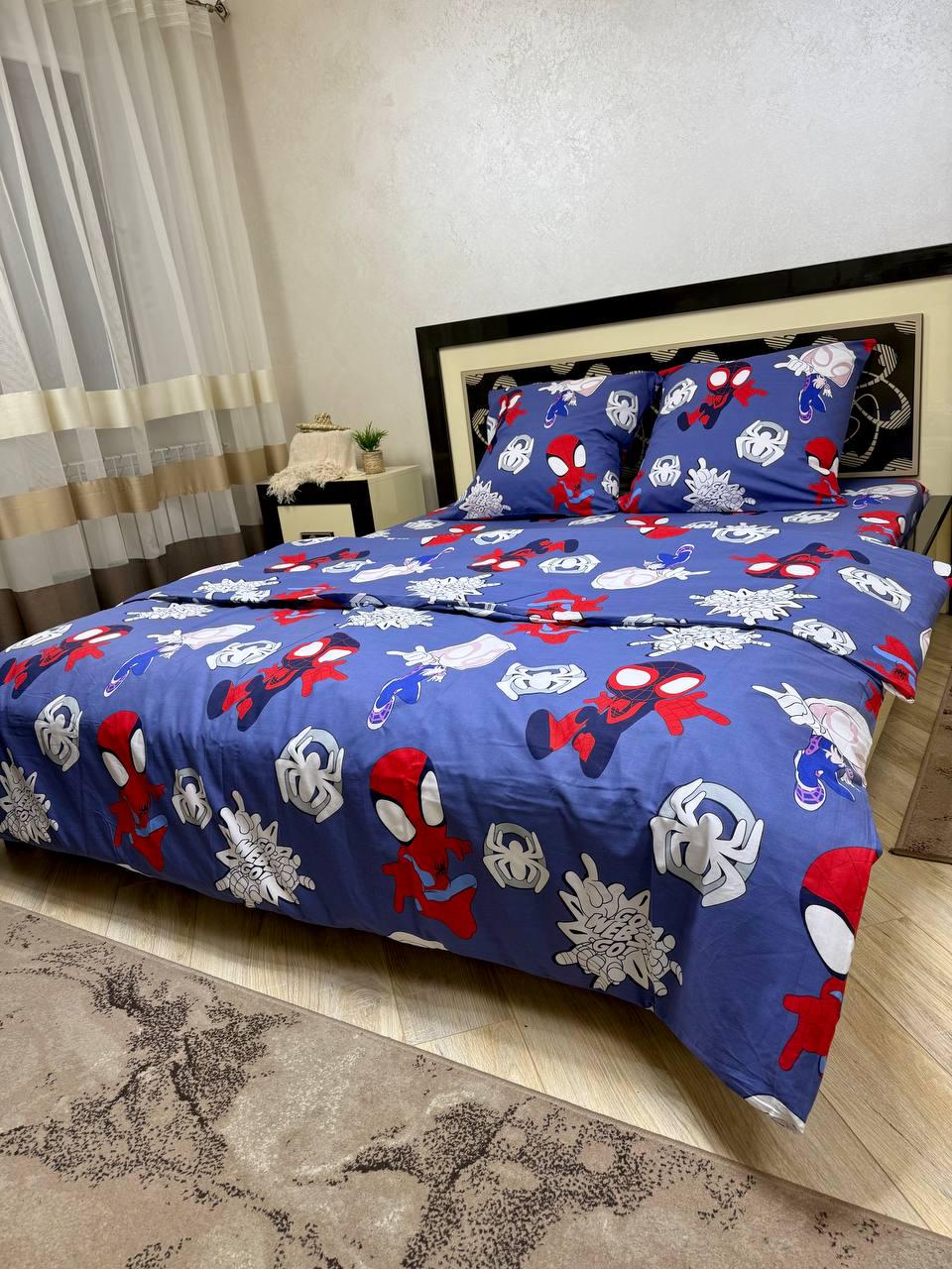 Комплект постельного белья полуторный Спайдер хлопковый 150х220 см Синий (28830747)