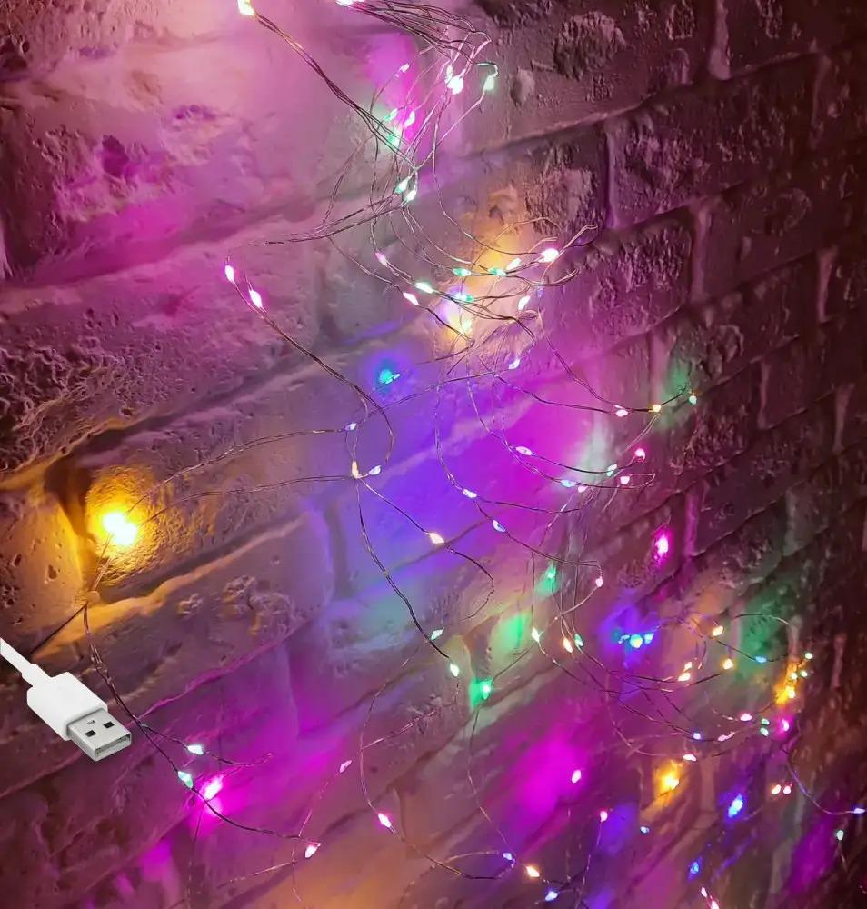 Гірлянда роса Кінська хвіст 10 ниток по 3 м 300 LED від USB 8 режимів Мультиколор