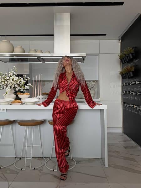 Пижама из шелка Манго S Красный с черным (2069) - фото 4