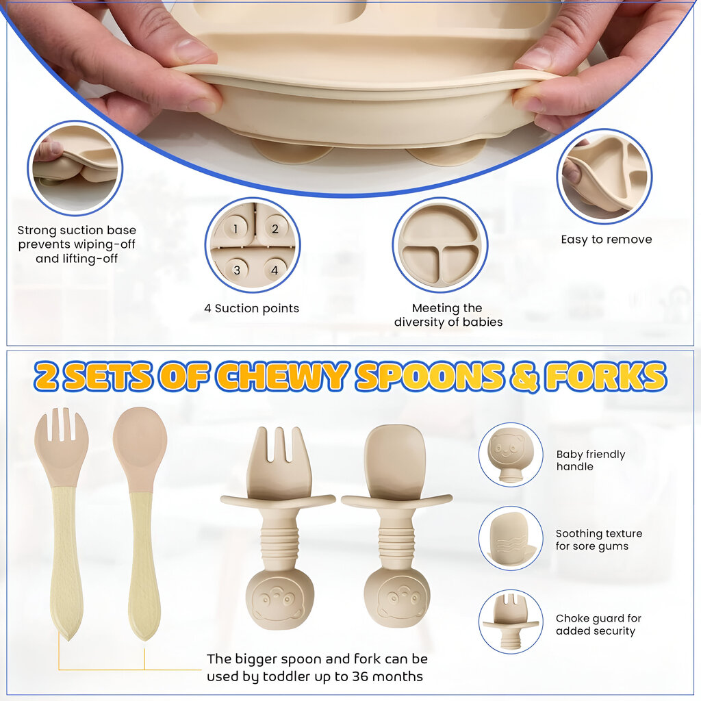 Набор детской посуды для кормления 10 предметов из силикона - фото 3 Набор детской посуды для кормления 10 предметов из силикона - фото 3