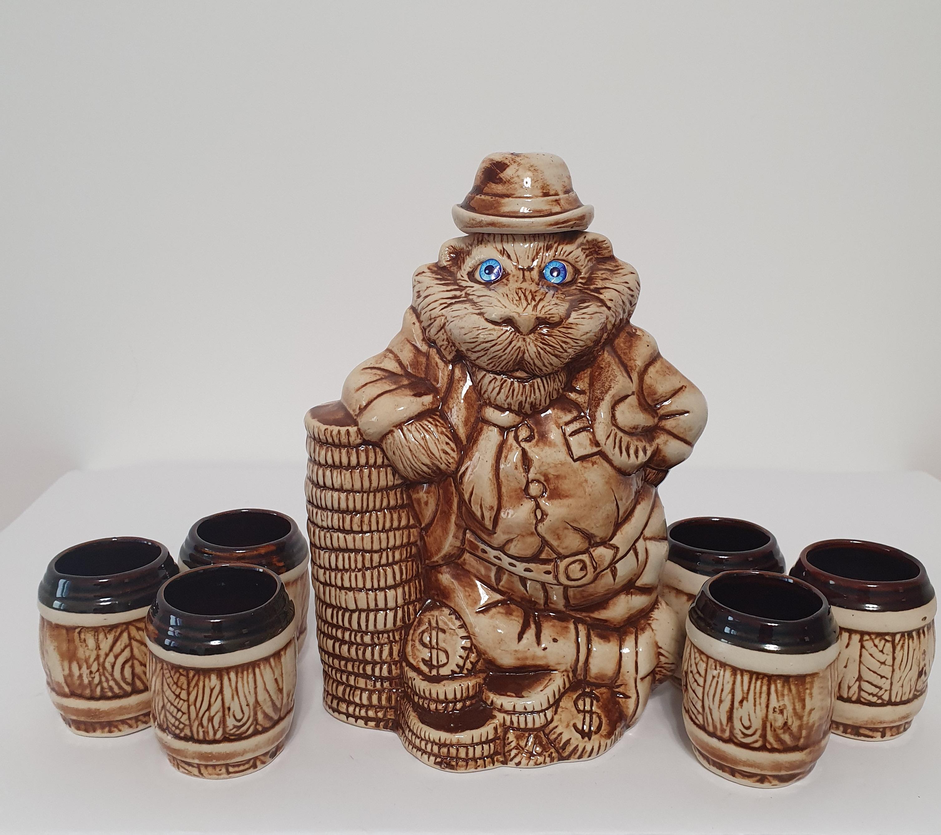 Подарочный набор для алкоголя штоф с рюмками Тигр керамика (3236)