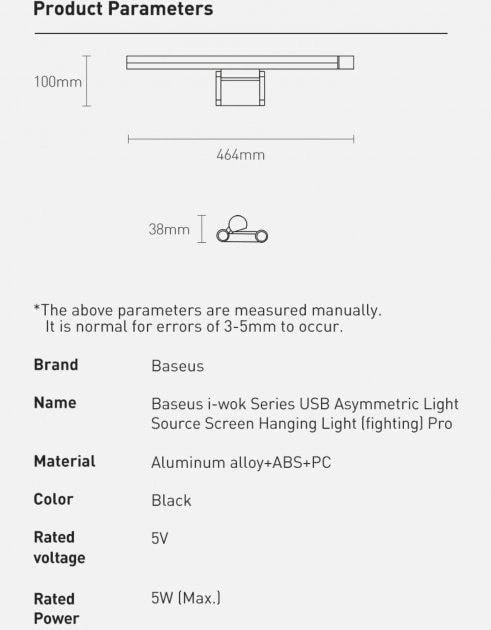 Лампа на монітор LED Baseus i-wok Series USB Asymmetric Light Source Screen Hanging Light Pro Black (587369) - фото 18