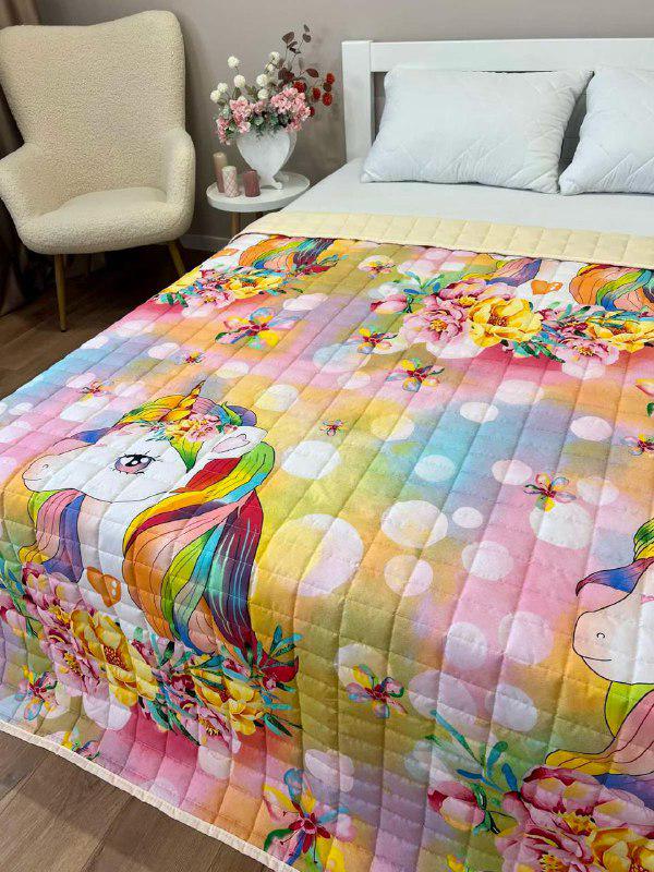 Ковдра дитяча з малюнком єдинороги двостороння 150х210 см Кремовий (27503935)