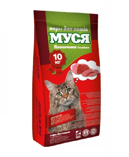 Корм сухий для дорослих кішок Муся з яловичиною 10 кг