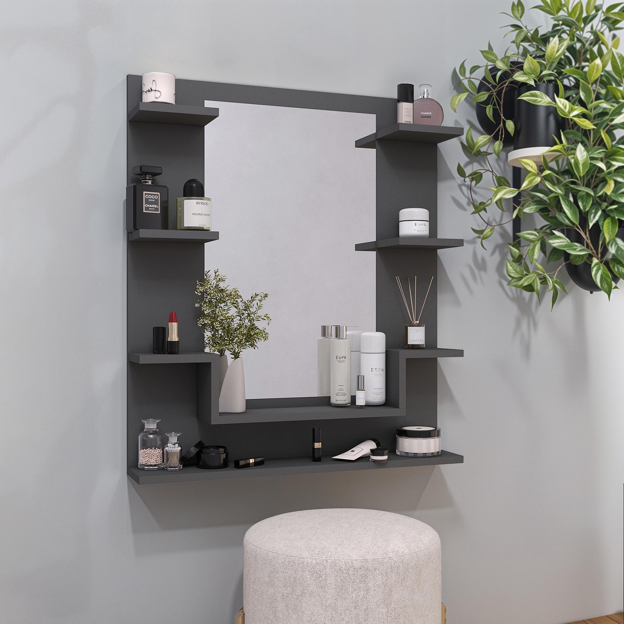 Дзеркало настінне з полицями NT-3 724х150х828 мм Антрацит Дзеркало настінне з полицями NT-3 724х150х828 мм Антрацит