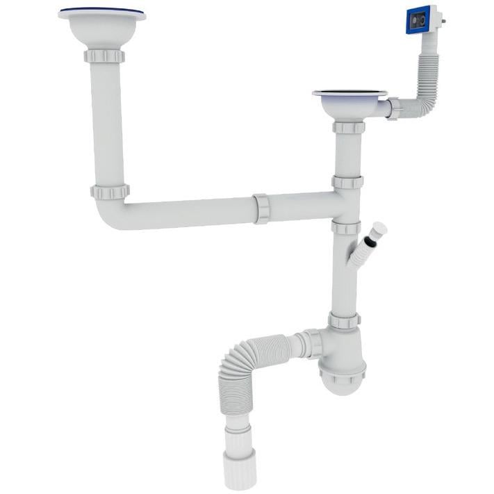 Сифон для кухонної мийки Zerix SK-03-A ZX4955 подвійний 115 мм (172875)