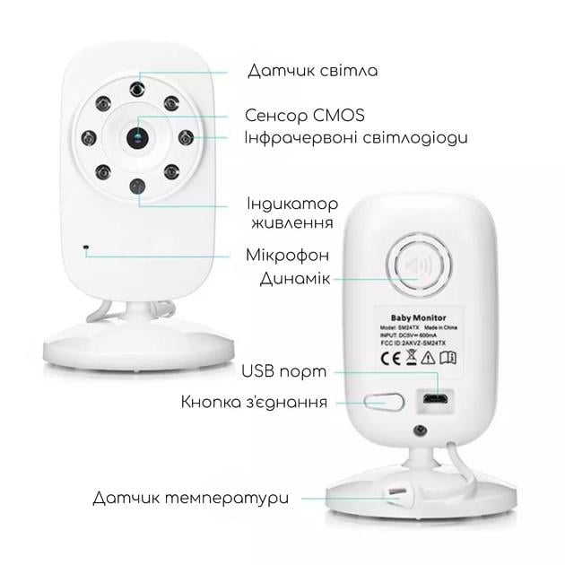 Відеоняня температура Baby Monitor 3,5 дюймовим ЖК-монітором/датчиком звуку/нічне бачення/вимірюванням температури - фото 8