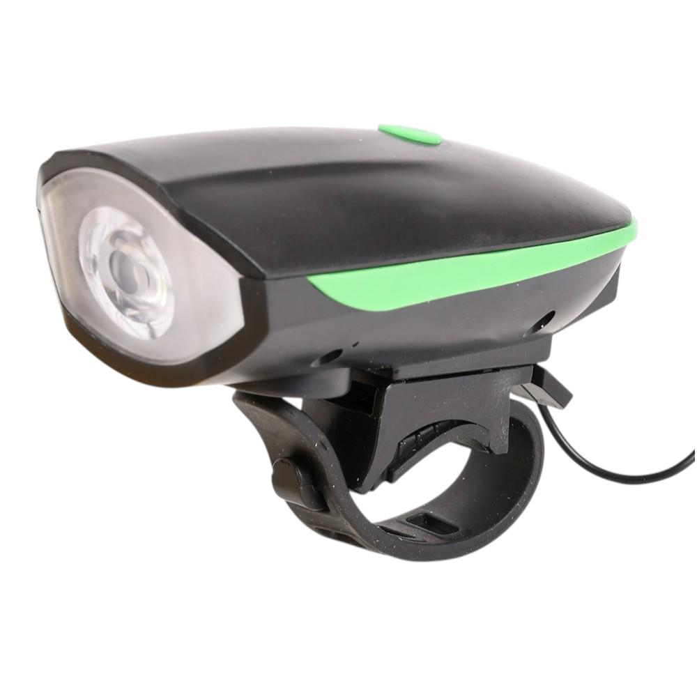 Фонарик велосипедный Stenson VL97756 USB с сигналом на руль 10х6х5,5 см Черный с салатовым (28745786)