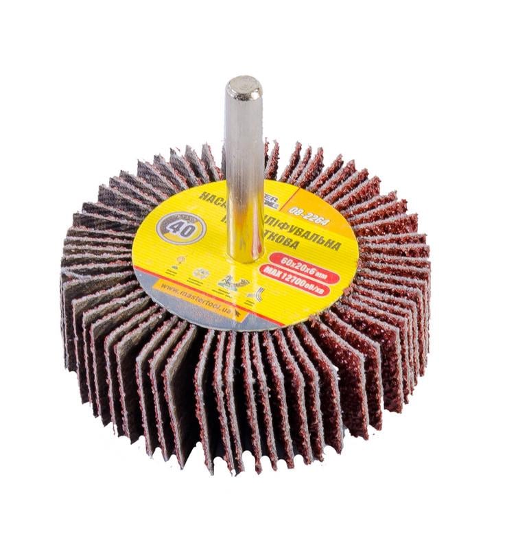 Насадка шлифовальная лепестковая MasterTool зерно 40 60х20 мм со стержнем 6 мм (08-2264)