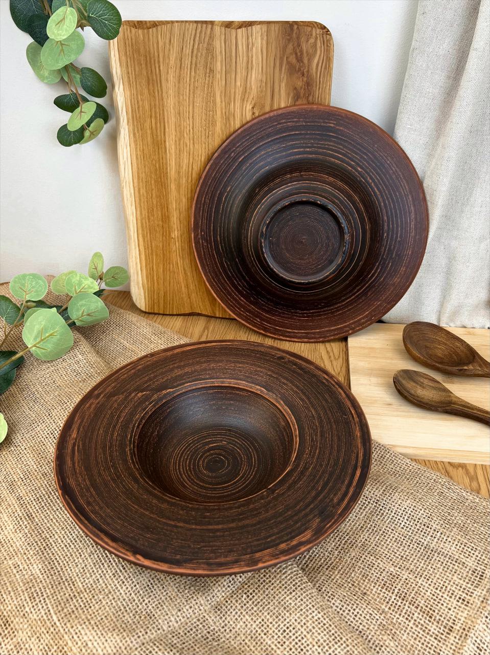 Тарілка для пасти керамічна глиняна гладка (3003-8) - фото 7