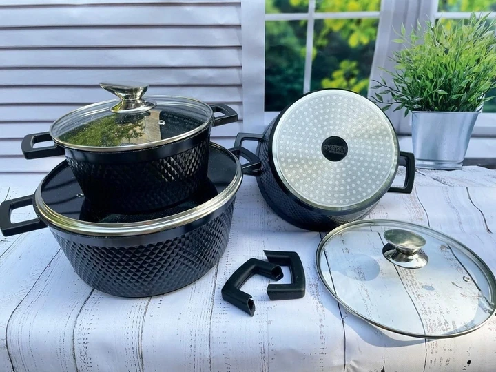 Набор кастрюль Benson 6 пр. с мраморным антипригарным покрытием (BN-394) - фото 5