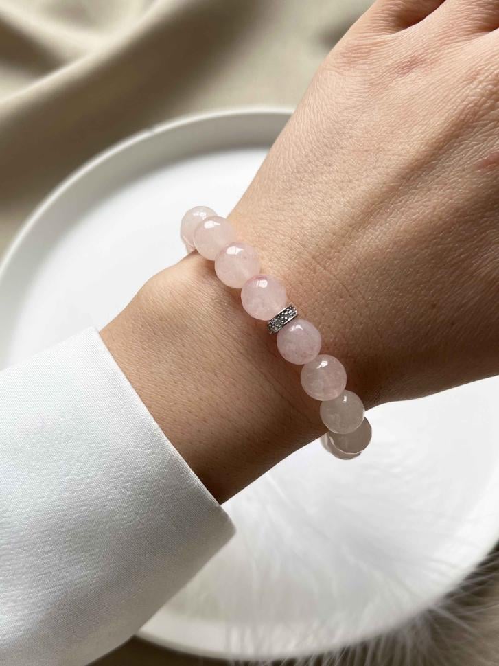 Браслет женский из натурального камня розовый кварц (3991)