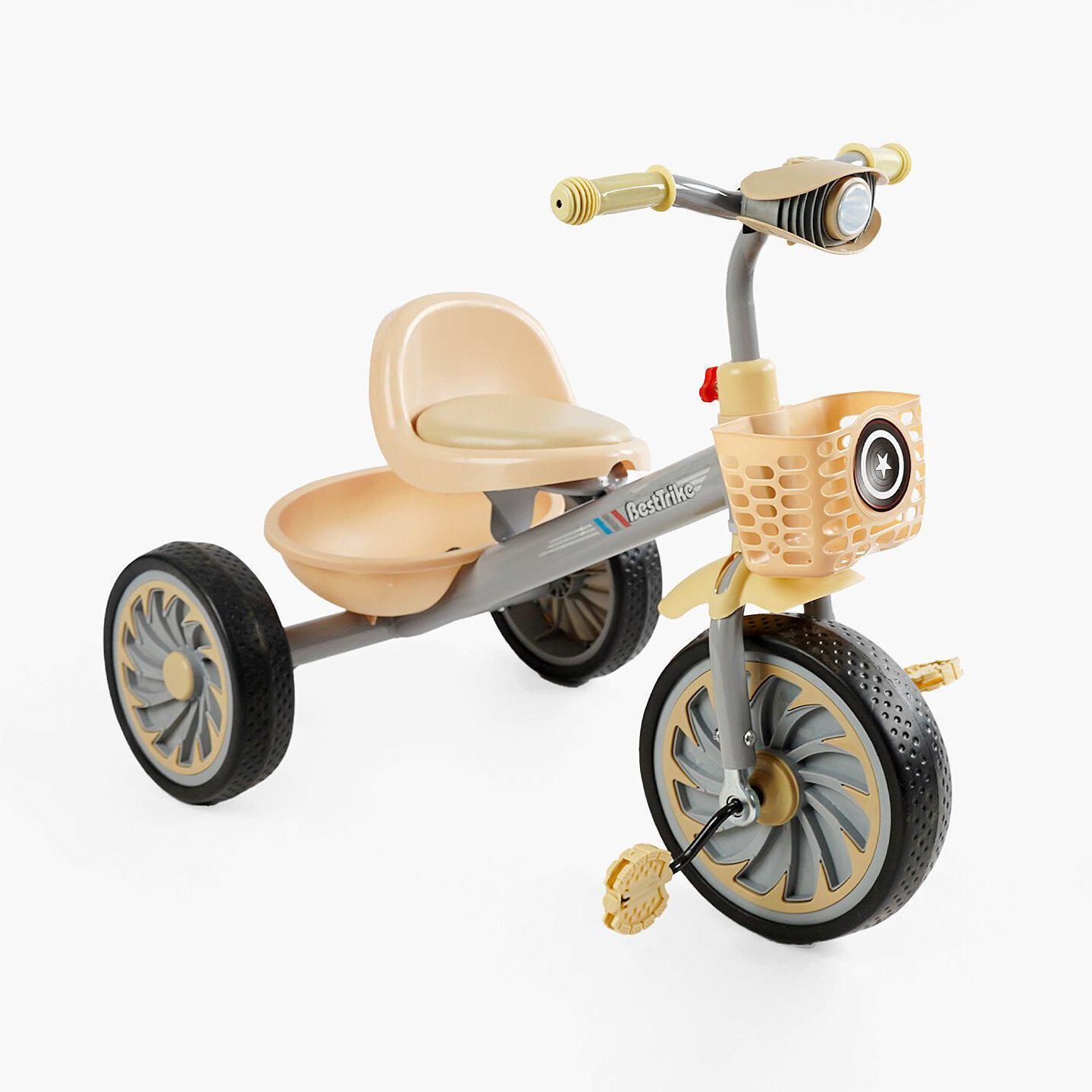 Детский трехколесный велосипед без ручки Best Trike BS с плетеной корзиной и фарой Серый