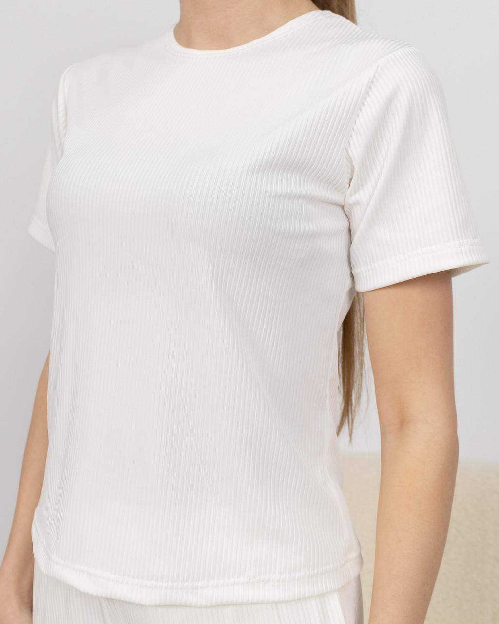 Женская пижама из рубчика футболка и брюки Белый (2188007691) - фото 4 Женская пижама из рубчика футболка и брюки Белый (2188007691) - фото 4