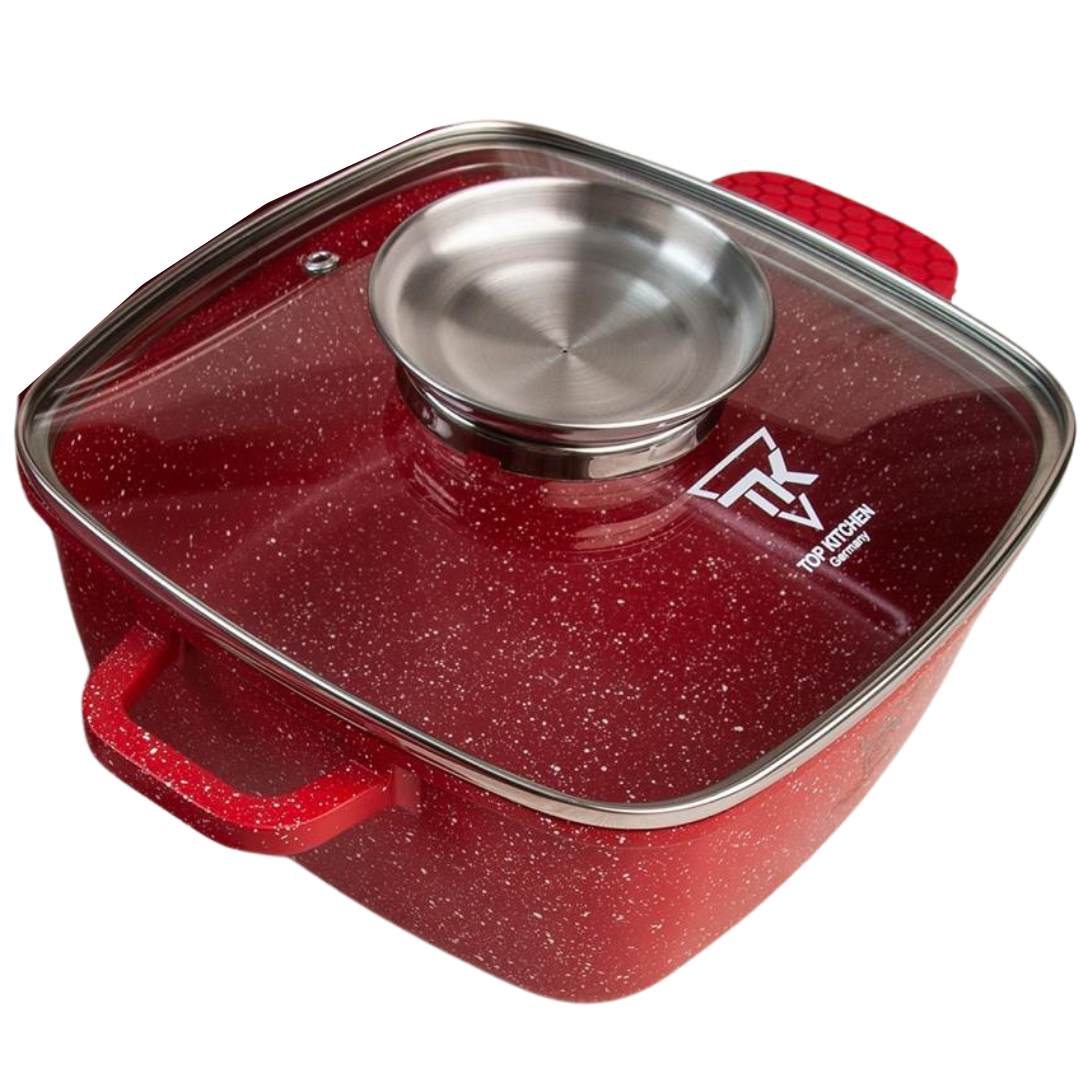 Каструля-казан з кришкою Top Kitchen TК00056 антипригарним мармуровим покриттям 6,7 л Червоний (2480455398) - фото 5
