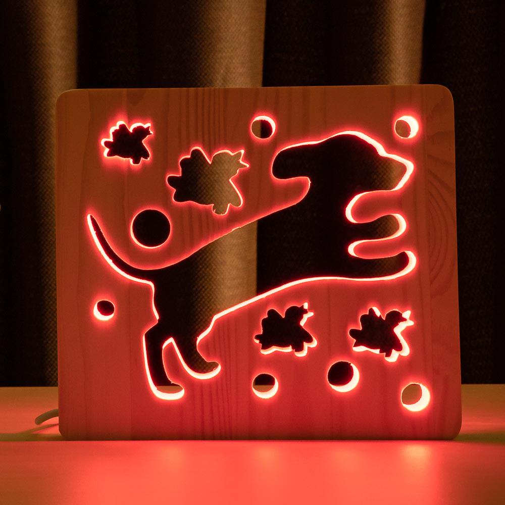 Ночник из дерева ArtEco Light LED RGB Пес и птички с пультом (1020375)