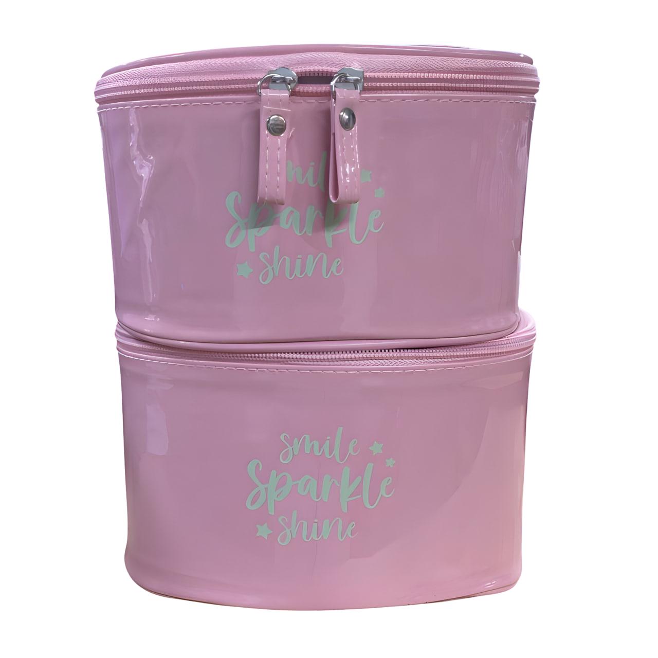 Набор косметичек 2в1 лаковые с принтом Розовый (25-200)