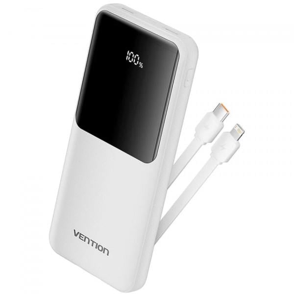 Повербанк Vention 10000 mAh 22,5W PD/Micro-USB/USB-C/2xUSB-A/Built-in USB-C & Lightning Cables White (FHOW0)