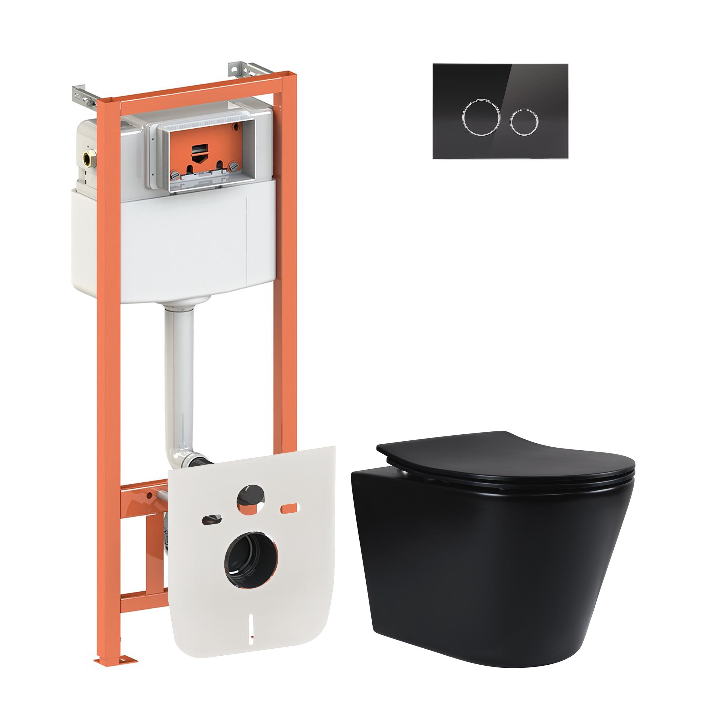 Комплект инсталляции Q-tap Nest QT1433053ERMB0133M425V1163GB с унитазом кнопка Черный (124653)