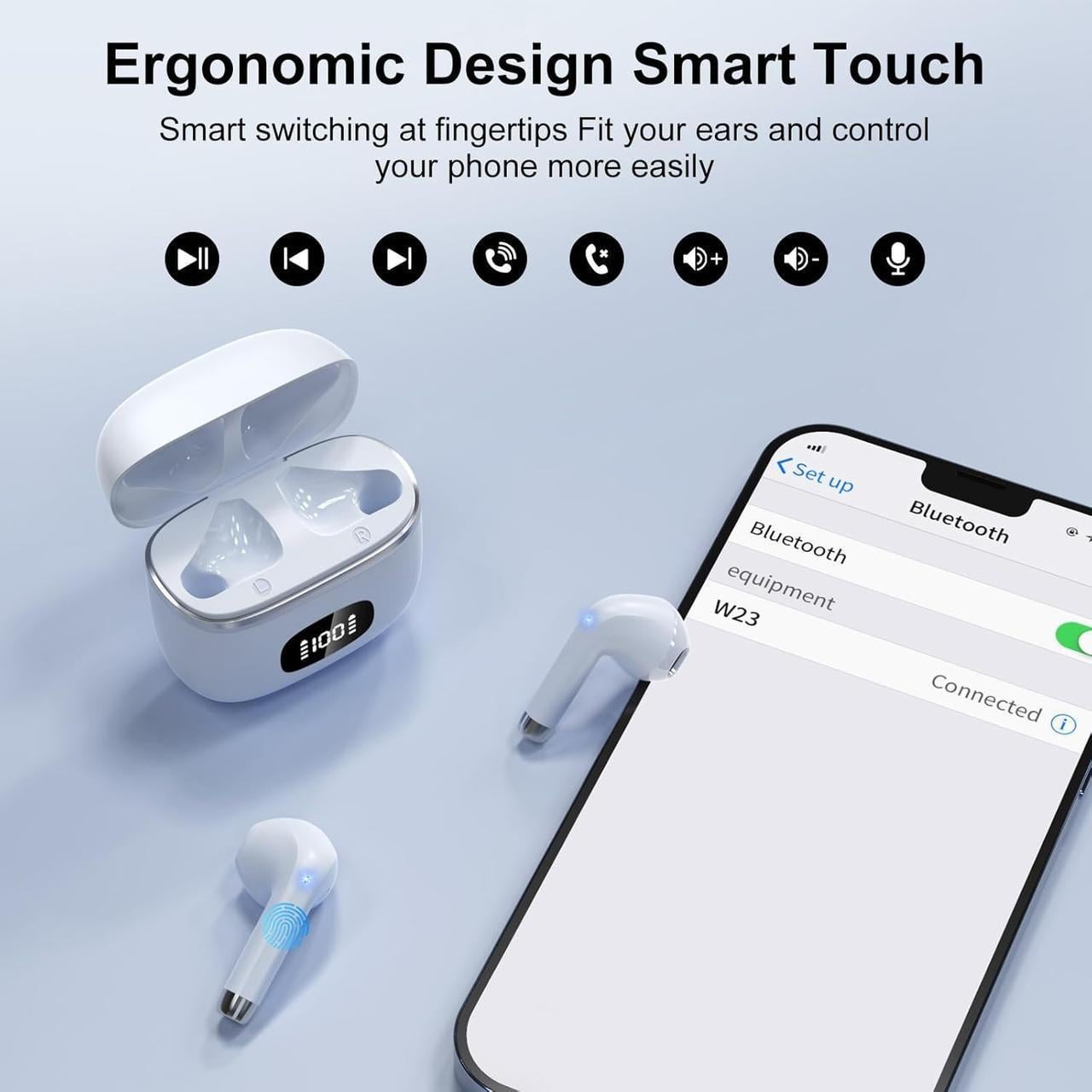 Беспроводные наушники Bluetooth 5.3 Hi-Fi/LED-дисплей/IP7/микрофон Белый