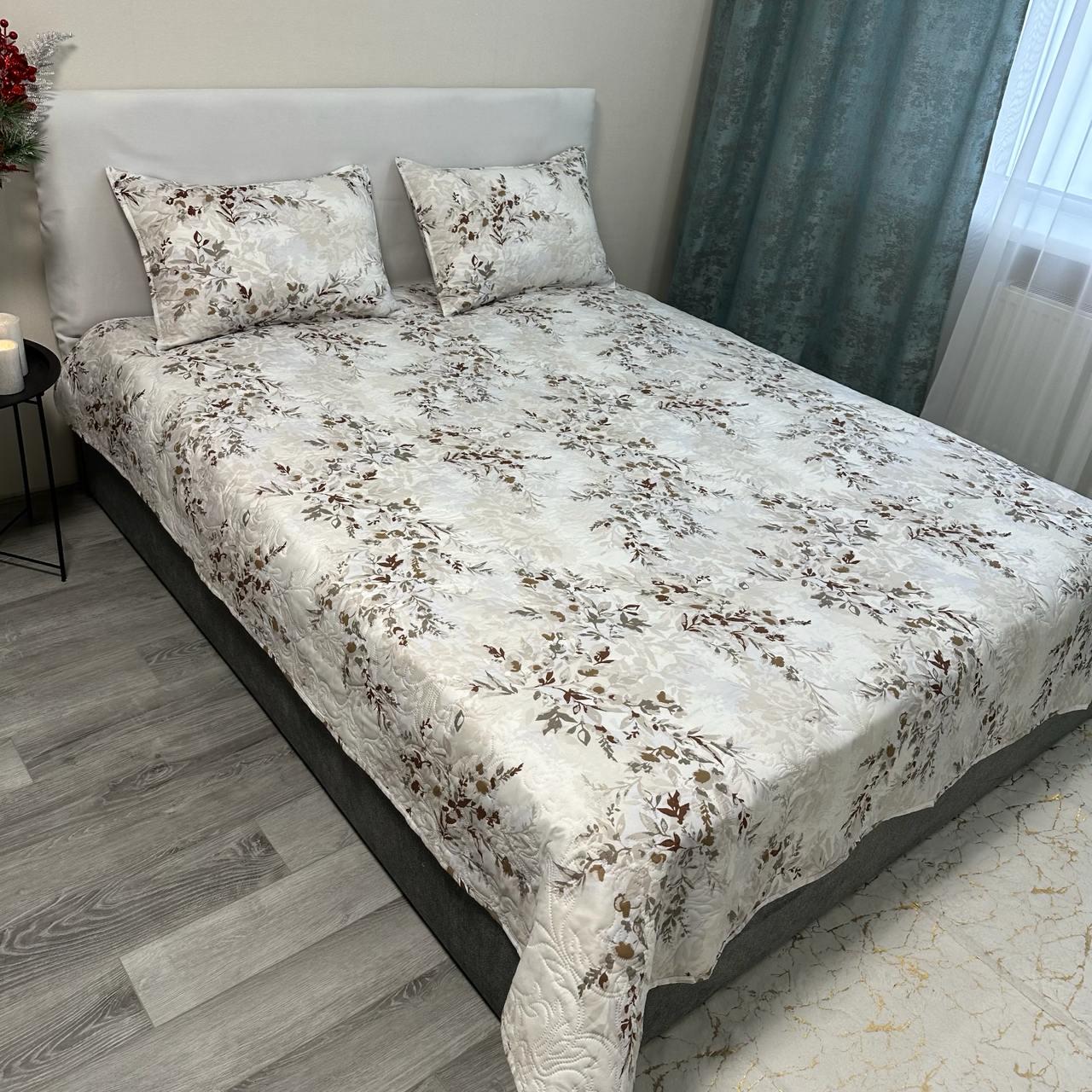 Набор покрывало стеганое 200x230 см/2 наволочки 50x70 см с цветочным рисунком Бежевый (PS-1-3) - фото 10